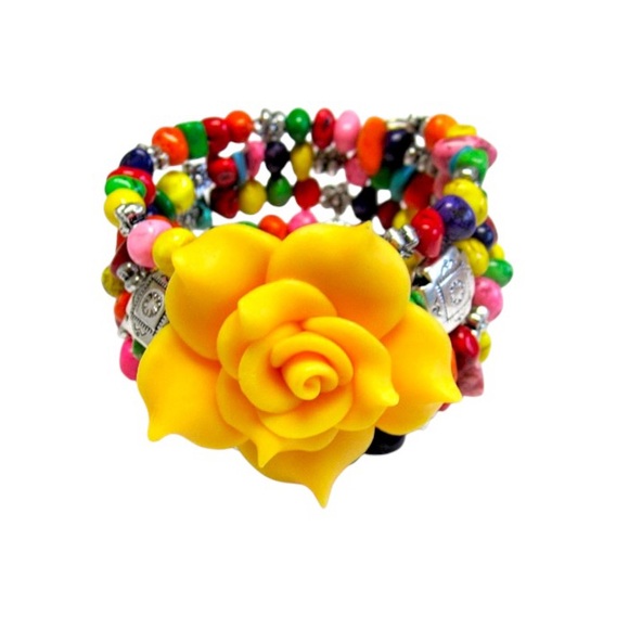Yellow Rose Silver Conch Western Bracelet Rainbow Stone Wrap Cuff - Picture 3 of 4